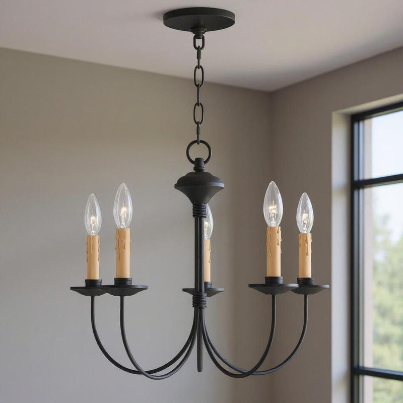 Five Light Dimmable Chandelier With Shades - Black