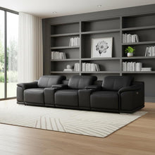 Load image into Gallery viewer, 134" Leather Reclining Stainless Steel USB Sofa - Black
