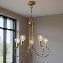 Load image into Gallery viewer, 26" Five Light Dimmable Chandelier With Shades - Antiqued Brass
