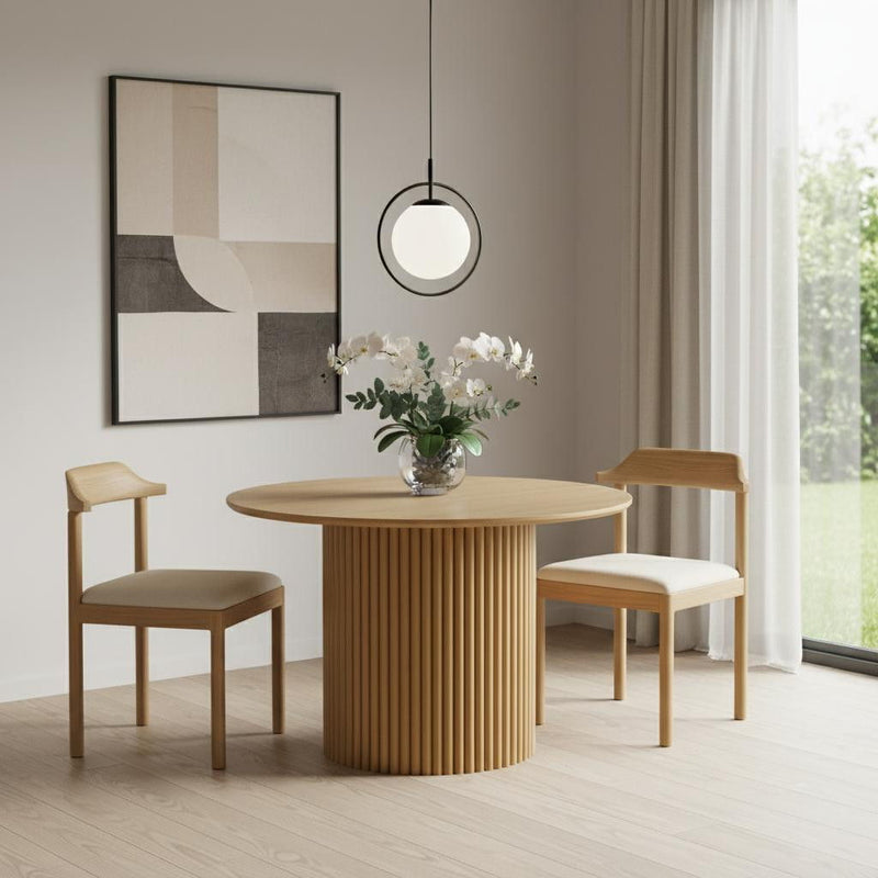 46" Wood Pedestal Base Round Top Dining Table - Natural