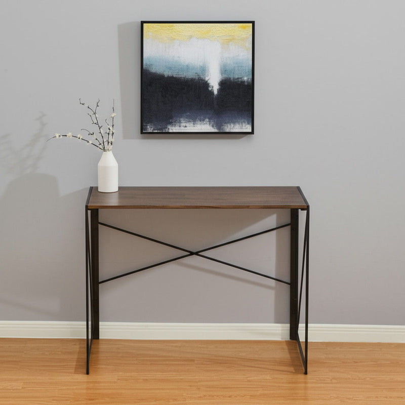 39" Wood And Metal H-Shape Computer Desk - Brown And Black