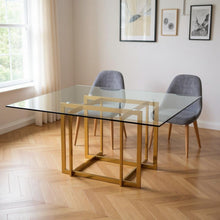 Load image into Gallery viewer, 59" Glass And Metal Pedestal Base Square Dining Table - Clear
