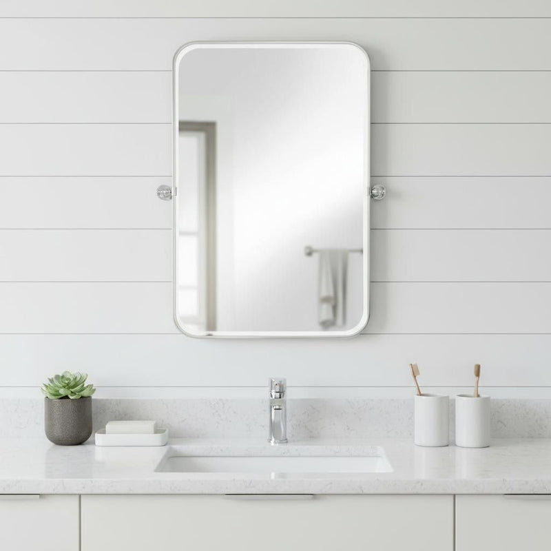 31" Metal Framed Bathroom Vanity Mirror - Off White
