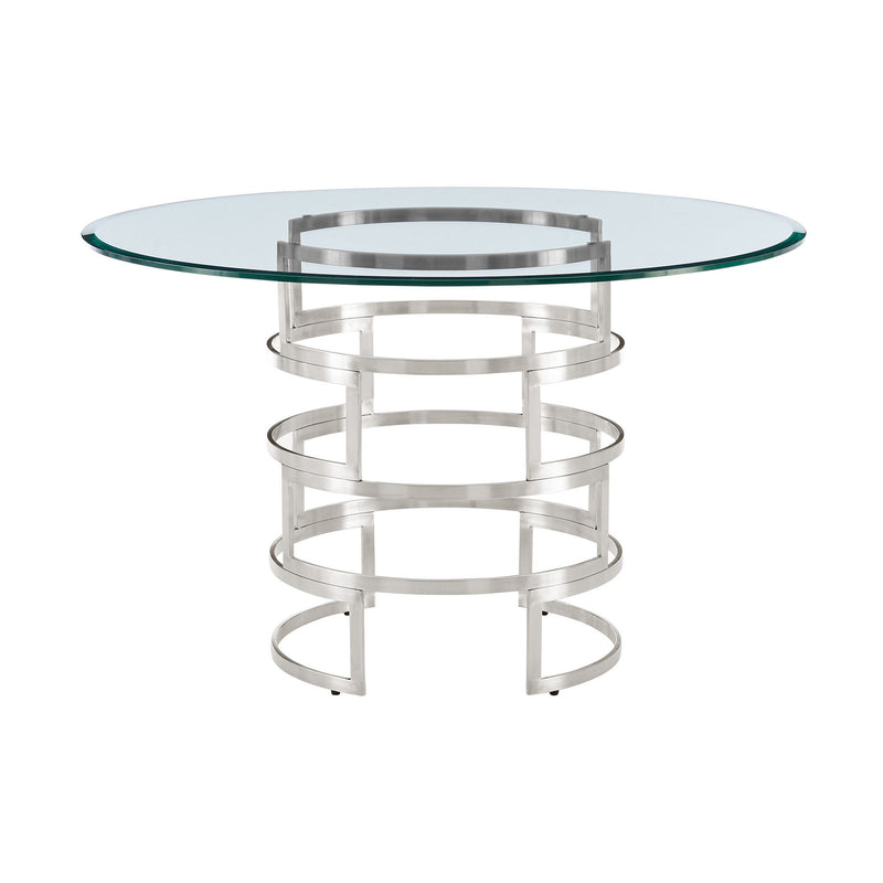 48" Glass And Stainless Steel Pedestal Base Round Top Dining Table - Silver