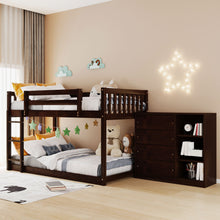 Load image into Gallery viewer, Twin over Twin Bunk Bed with 4 Drawers and 3 Shelves-Espresso(OLD SKU: LP000067AAP)
