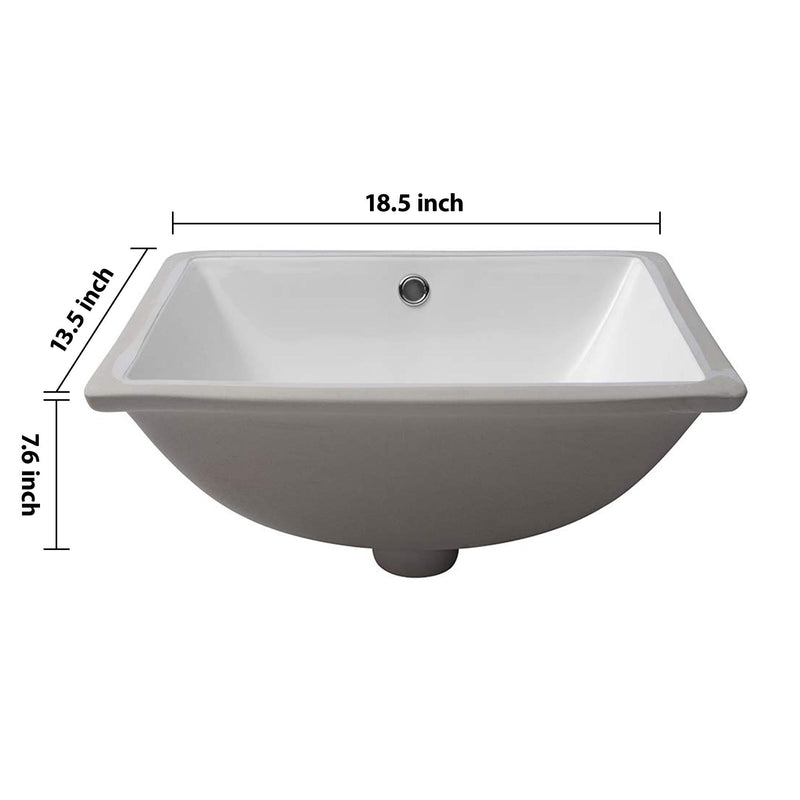 European Style Ceramic Rectangular Undermount Bathroom Sink With Overflow