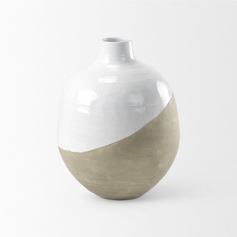 Ombre Round Floor Vase - White / Beige