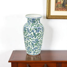 Load image into Gallery viewer, Chinoiserie Porcelain Table Vase - White / Green / White
