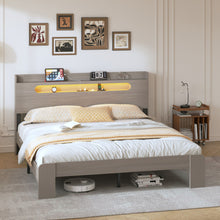 Load image into Gallery viewer, King Size Platform Bed Frame With Storage LED Light Headboard And Usb, Noise Free - Dark Gray
