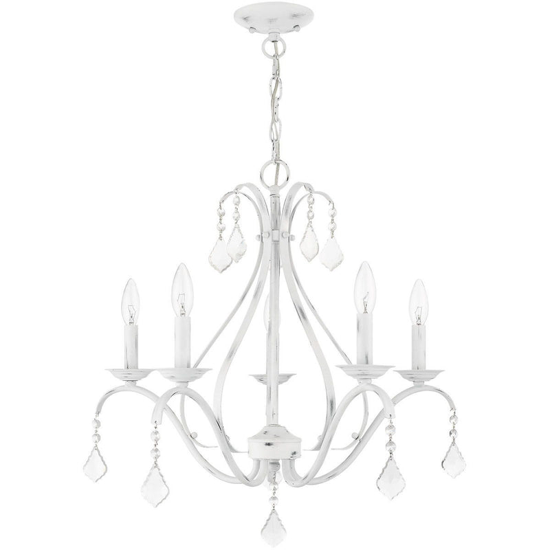 23" Five Light Dimmable Chandelier With Shades - White
