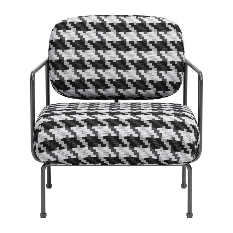 29" Upholstered Houndstooth Arm Chair - Black And White