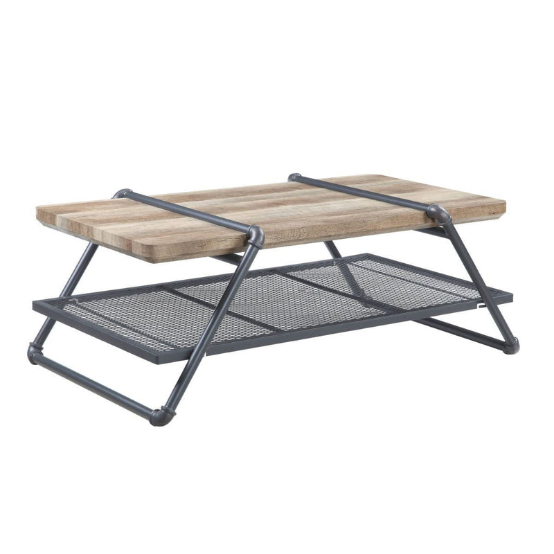 Paper Veneer And Metal Rectangular Coffee Table With Shelf - Sandy Gray And Oak