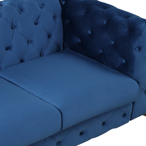 63" Velvet Upholstered Loveseat Sofa,Modern Loveseat Sofa with Button Tufted Back,2-Person Loveseat Sofa Couch for Living Room,Bedroom,or Small Space,Blue