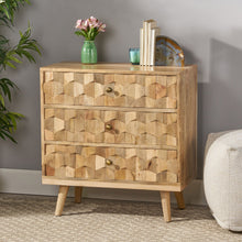 Load image into Gallery viewer, Mid Century Modern Mango Wood 3 Drawer Chest With 3D Tile Weave Design - Natural
