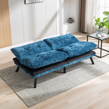 Load image into Gallery viewer, Convertible Sofa Bed  Loveseat Futon Bed Breathable Adjustable Lounge Couch with Metal Legs,Futon Sets for Compact Living Space  Chenille-Blue
