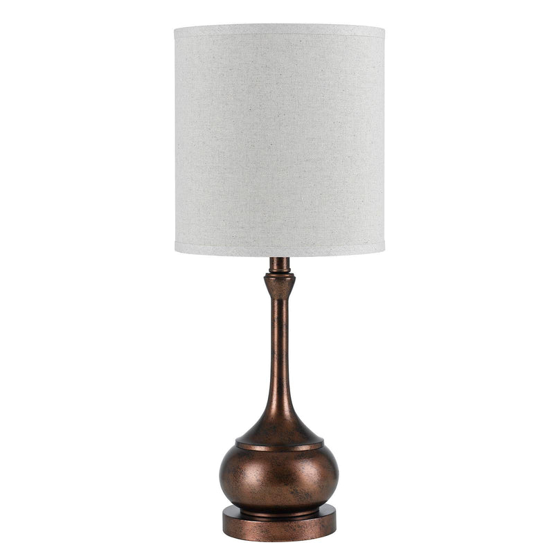 Metal Round Table Lamp With White Drum Shade - Rust
