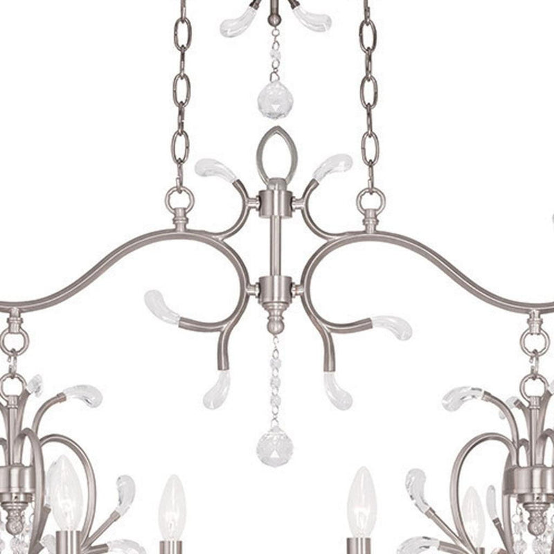 29" Eight Light Metal Dimmable Chandelier With Shades - Nickel / Clear