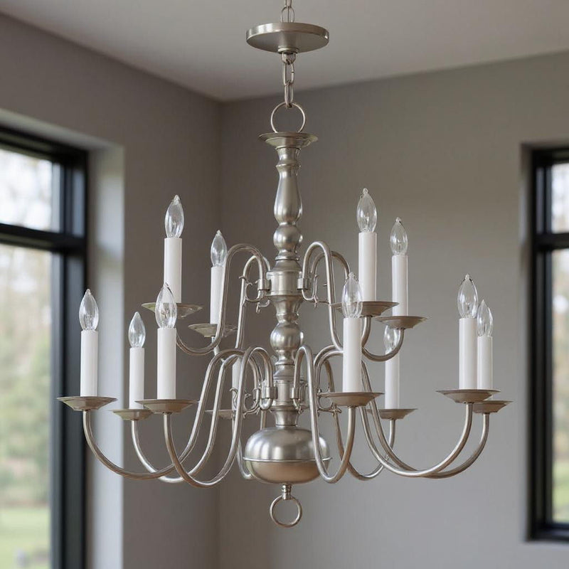 23" Twelve Light Dimmable Chandelier With Shades - Nickel