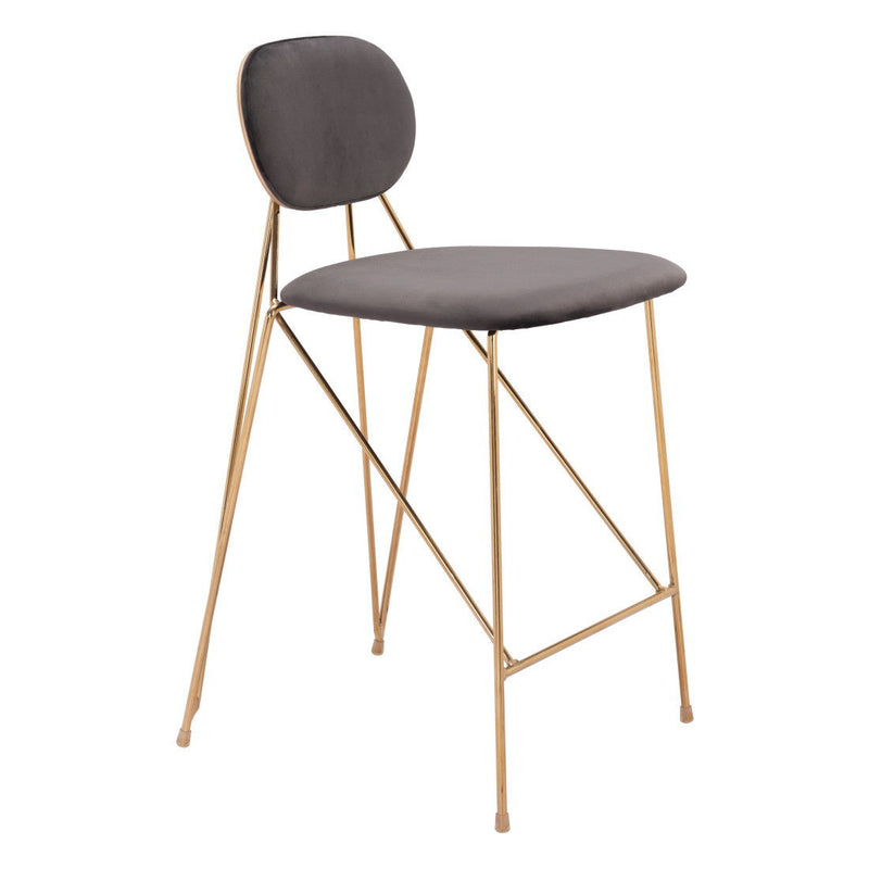 26" Velvet And Steel Low Back Counter Height Bar Chairs (Set of 2) - Gray / Gold