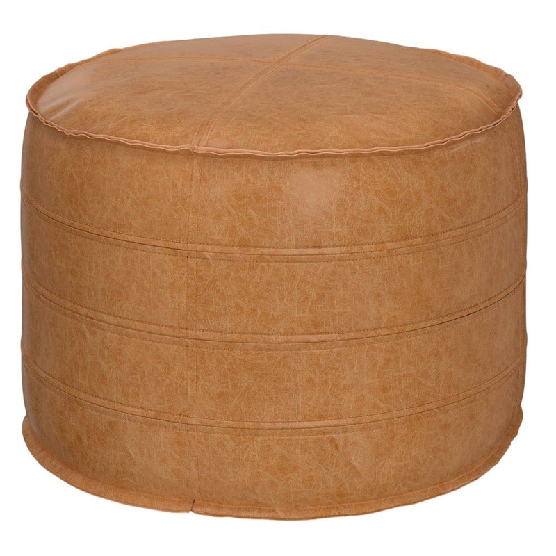 Round Faux Leather Pouf Ottoman - Brown
