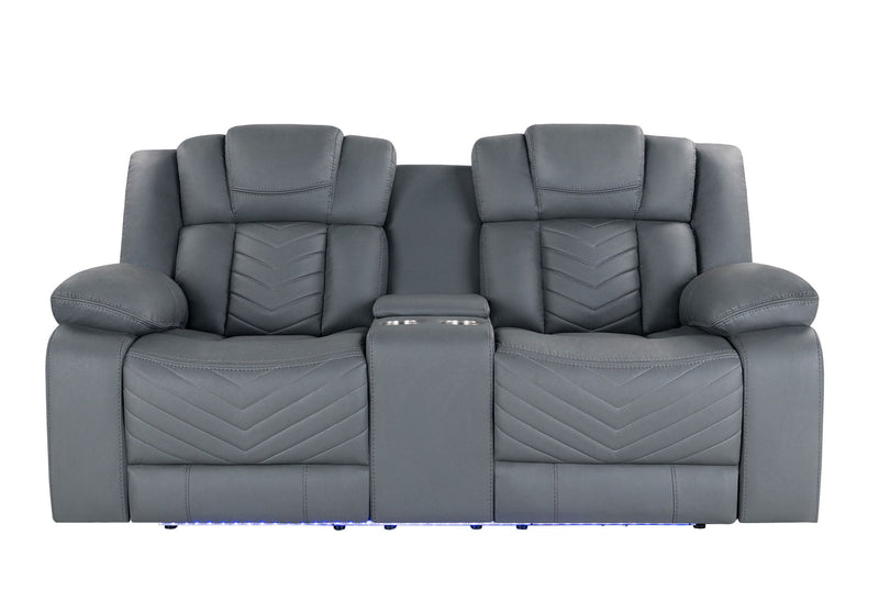 Faux Leather Power Reclining Loveseat With Storage - Light Gray