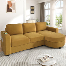 Load image into Gallery viewer, Modern L-Shaped Sectional Sofa With Curved Chaise, USB Ports, And Side Storage Pockets
