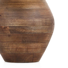 Load image into Gallery viewer, 23" Solid Wood Textured Abstract LED Table Lamp With White Drum Shade - Brown / White
