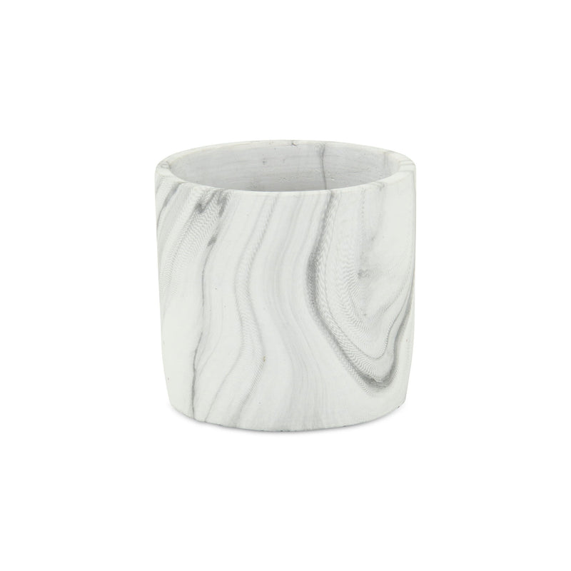 Marble Round Pot Planter - Gray / White