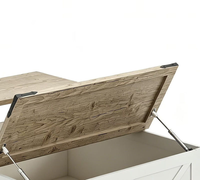 Lift Top Trunk Coffee Table With Two Shelves - Ash Gray / White