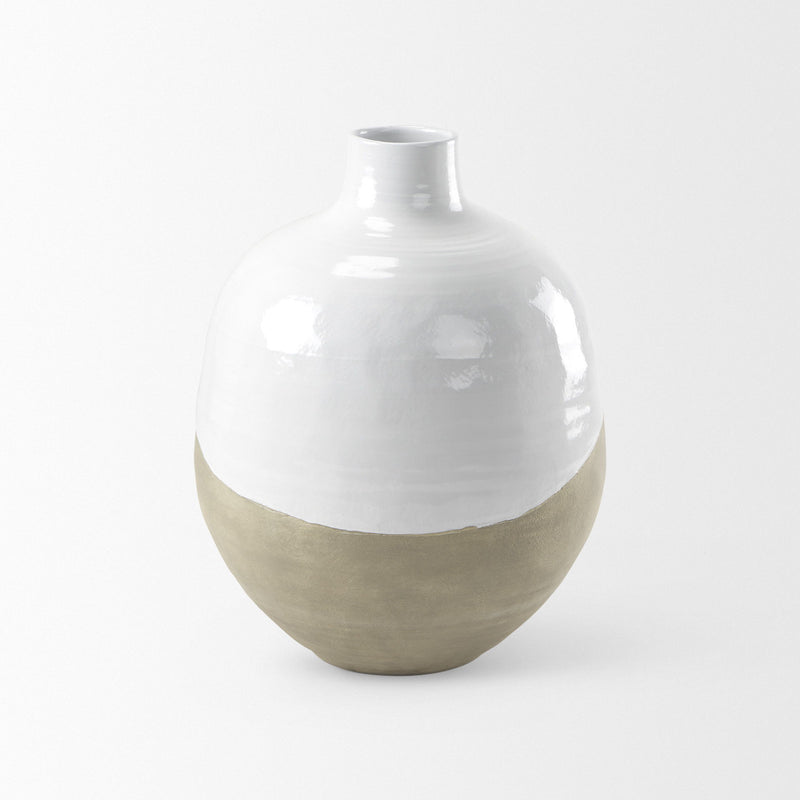 Ombre Round Floor Vase - White / Beige