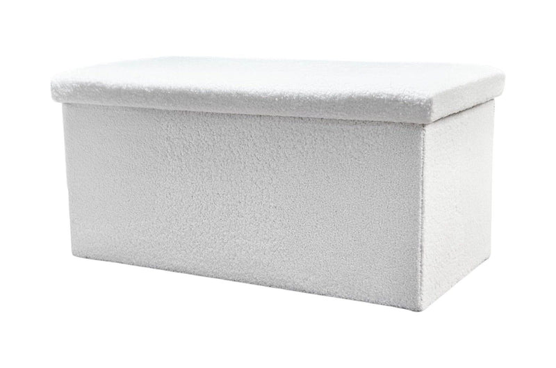 30" Boucle Storage Ottoman - White