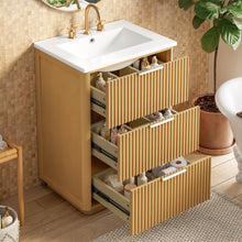 Load image into Gallery viewer, Bathroom Vanity With Sink, Open Shelf &amp; Closed Storage - Natural Wood

