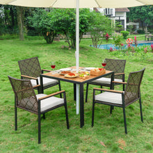 Load image into Gallery viewer, 5 Piece Patio Dining Table Set, Acacia Wood Table Top With Umbrella Hole
