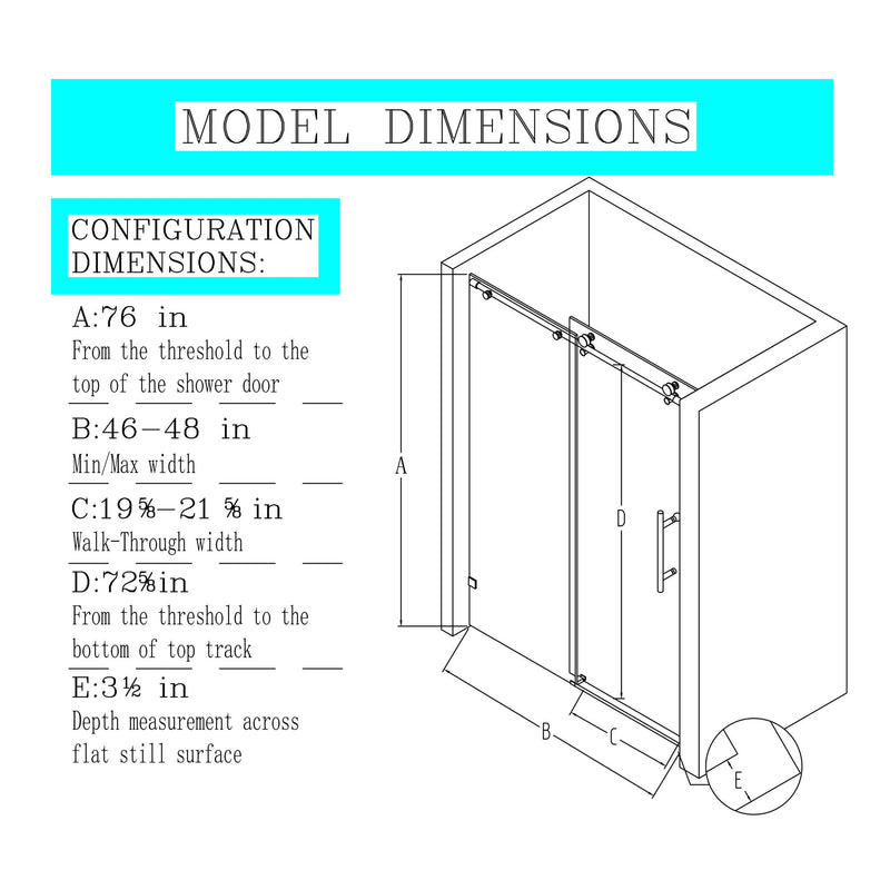 Frameless Single Sliding Soft Close Shower Doors, 5/16" Sgcc Tempered Glass