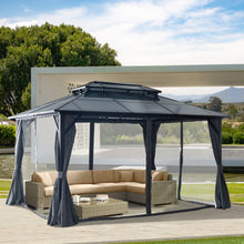 Load image into Gallery viewer, 10&#39;x13&#39; Hardtop Gazebo, Outdoor Polycarbonate Double Roof Canopy, Aluminum Frame Permanent Pavilion with Curtains and Netting, Sunshade for Garden, Patio, Lawns
