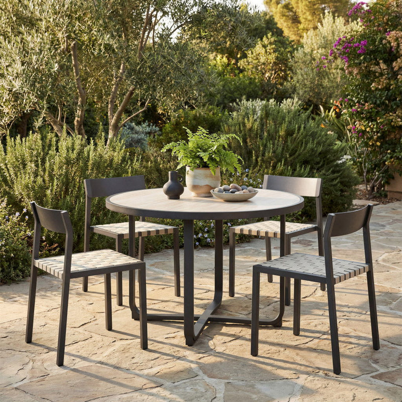 Glass Aluminum Pedestal Base Round Top Dining Table - Black