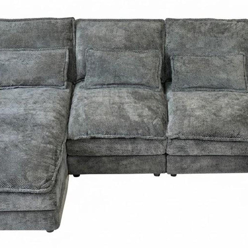 Chenille Modular U Shaped Four Piece Sofa And Chaise Sectional With Console And Toss Pillows - Gray