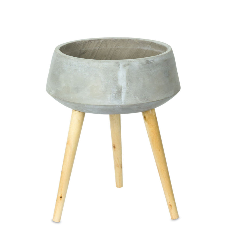 Round Pot Planter With Stand - Gray