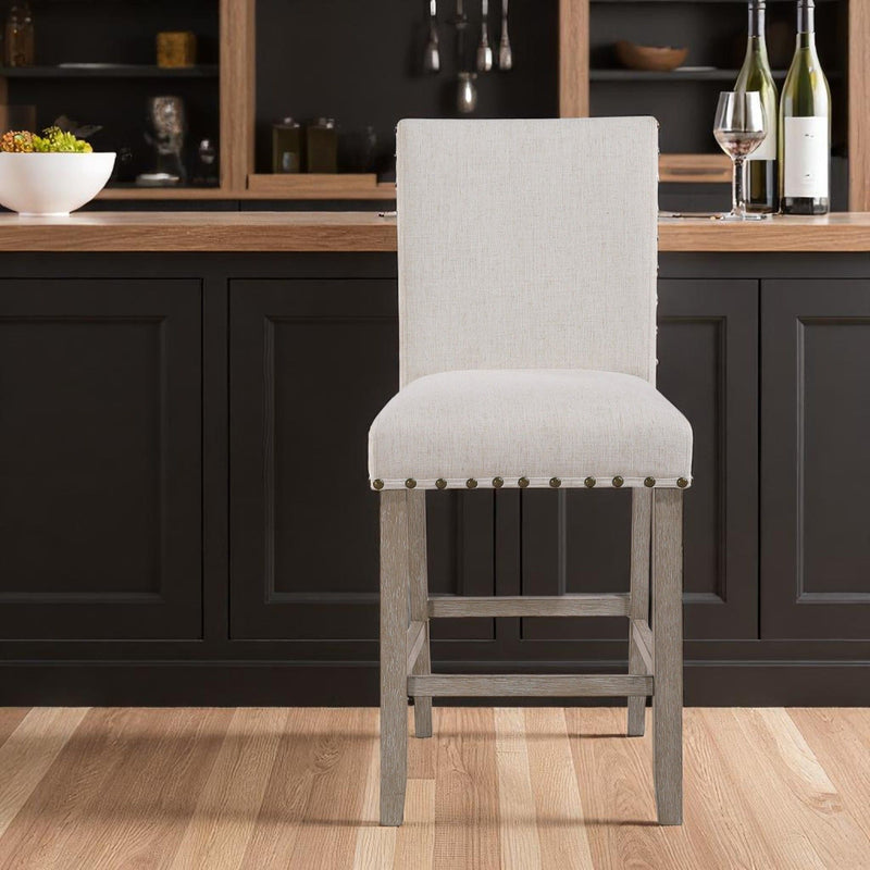 26" Wood And Fabric Counter Height Bar Chair - White / Natural