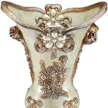 Load image into Gallery viewer, Floral Trumpet Poly Table Vase With Stones - Green / Bronze / Silver
