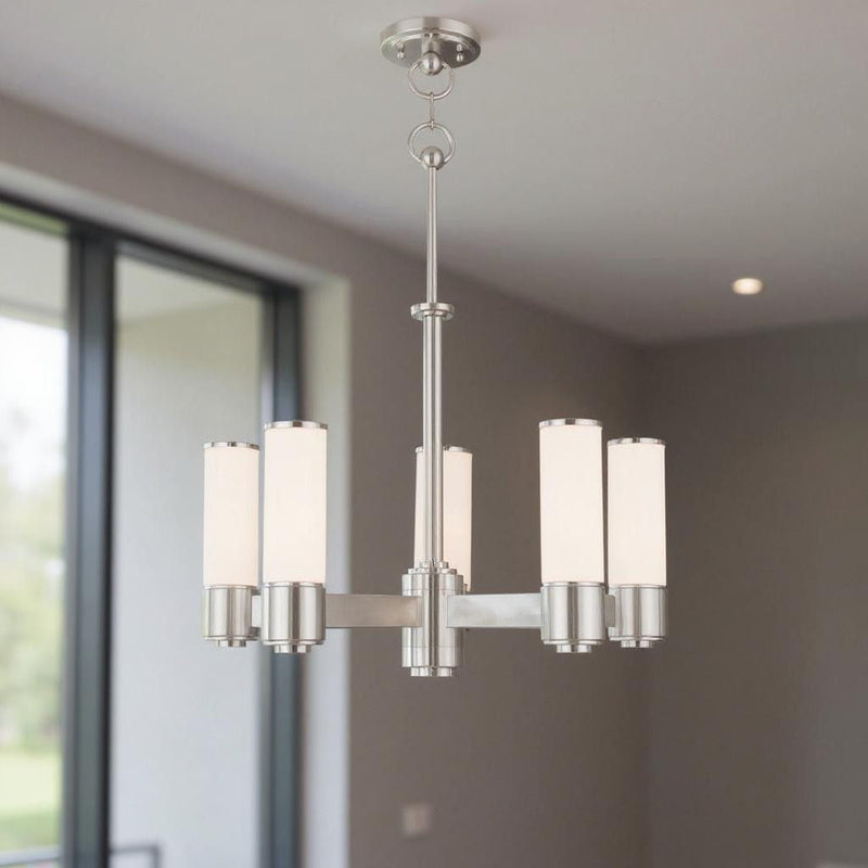 20" Five Light Dimmable Chandelier With Shades - Nickel
