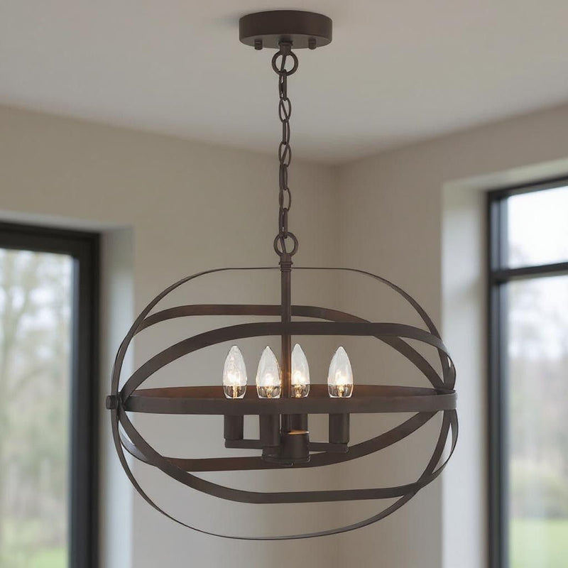 Candle Style Four Light Metal Dimmable Chandelier - Bronze