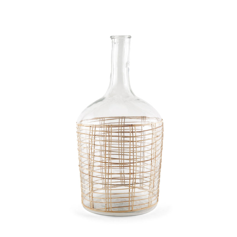 Round Floor Vase With Wrapped Rattan (608578) - Clear / Natural