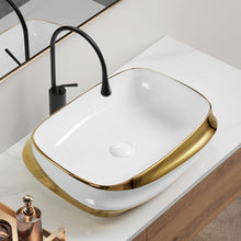 Load image into Gallery viewer, Vessel Sink, Above Counter Vanity Basin For Bathrooms - Gold / White / Milk White
