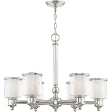 Load image into Gallery viewer, Six Light Metal Dimmable Chandelier With Shades - Nickel / Clear / Opal
