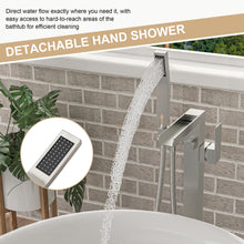Load image into Gallery viewer, Freestanding Bathtub Faucet Waterfall Tub Filler Floor Mount Solid Brass With Hand Shower - Brushed Nickel
