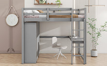 Load image into Gallery viewer, Wood Full Size Loft Bed with Built-in Wardrobe, Desk, Storage Shelves and Drawers, Gray
