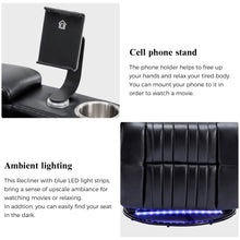 Load image into Gallery viewer, 270° Power Swivel Recliner Home Theater Chair With Hidden Arm Storage, LED Light, Cup Holder, And Tray Table
