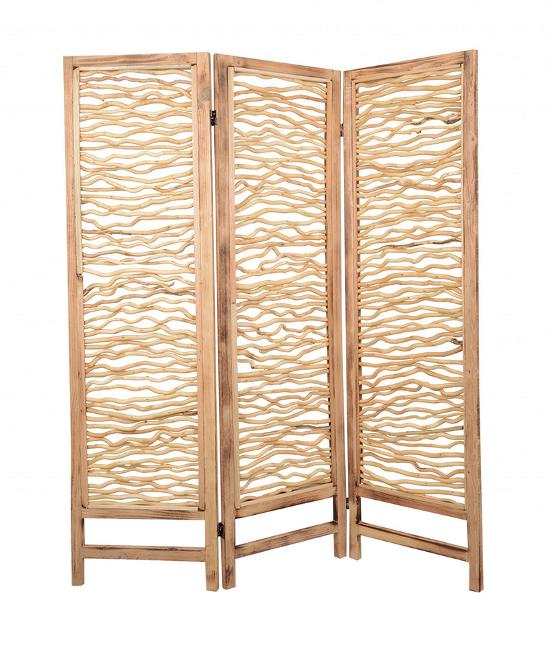 60" x 69" 3 Panel Foldable Screen - Light Brown