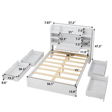 Load image into Gallery viewer, Multi-functional Full Size Bed Frame with 4 Under-bed Portable Storage Drawers and Multi-tier Bedside Storage Shelves, White
